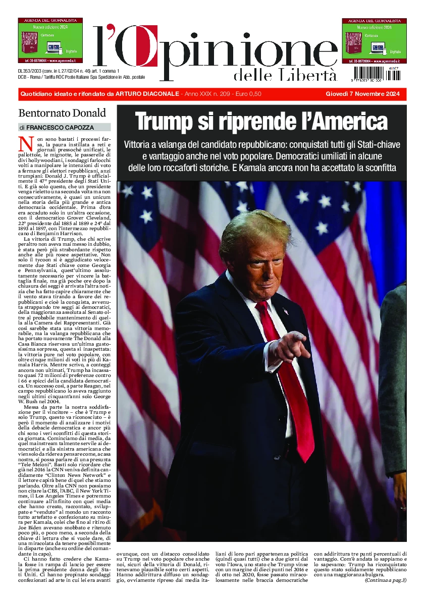 Prima-pagina-opinione della liberta-edizione-di-oggi-2024-11-07